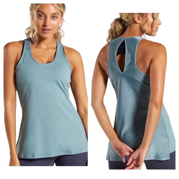 Gymshark LustreTank Top Women Sz M Scoop Neck Racerback Cut Out Stormy Turquoise - Picture 3 of 11